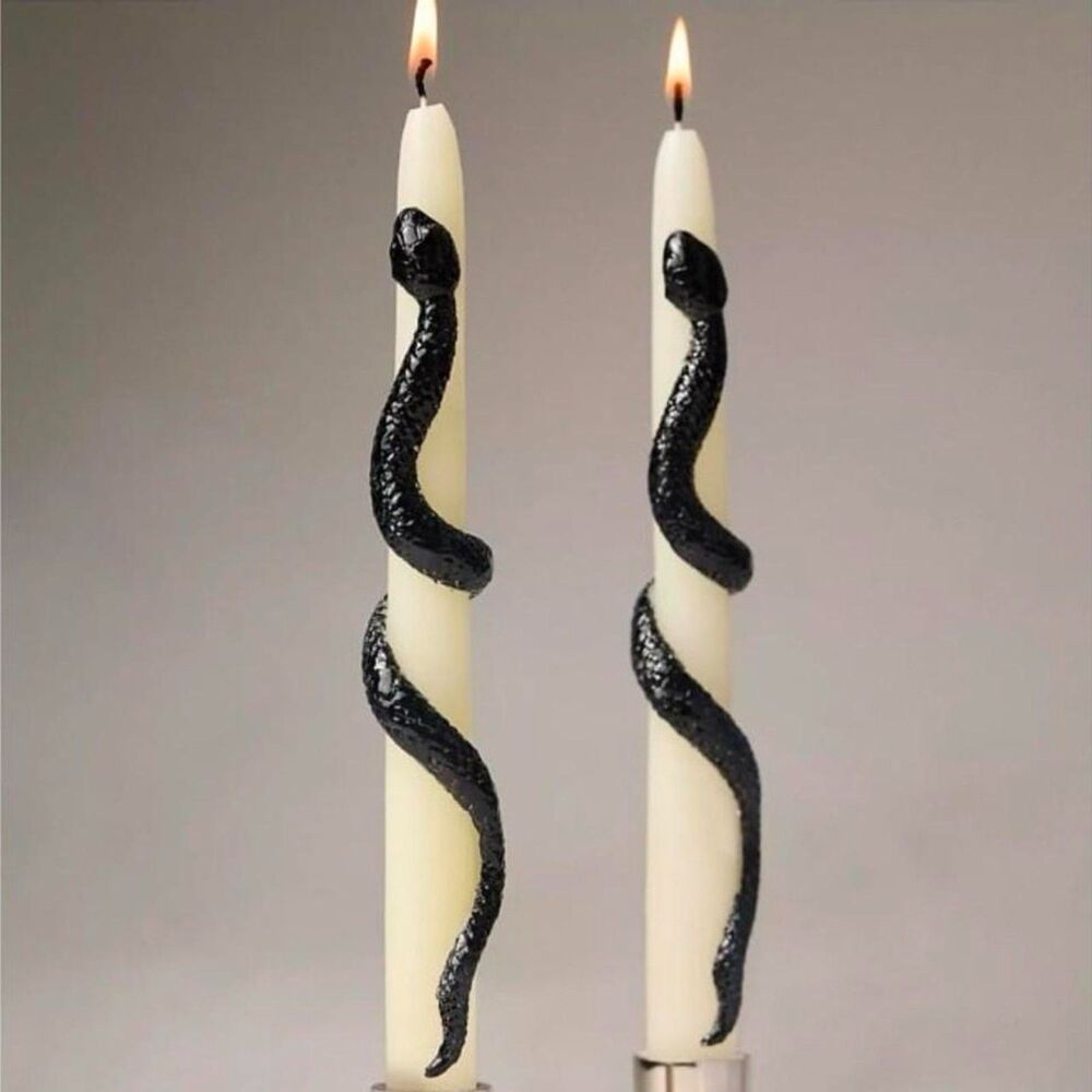 NIB Anthropologie Ivory and Black Snake Halloween Taper Candles